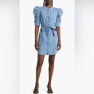 Frame Denim Light Blue Puff Sleeve Dress